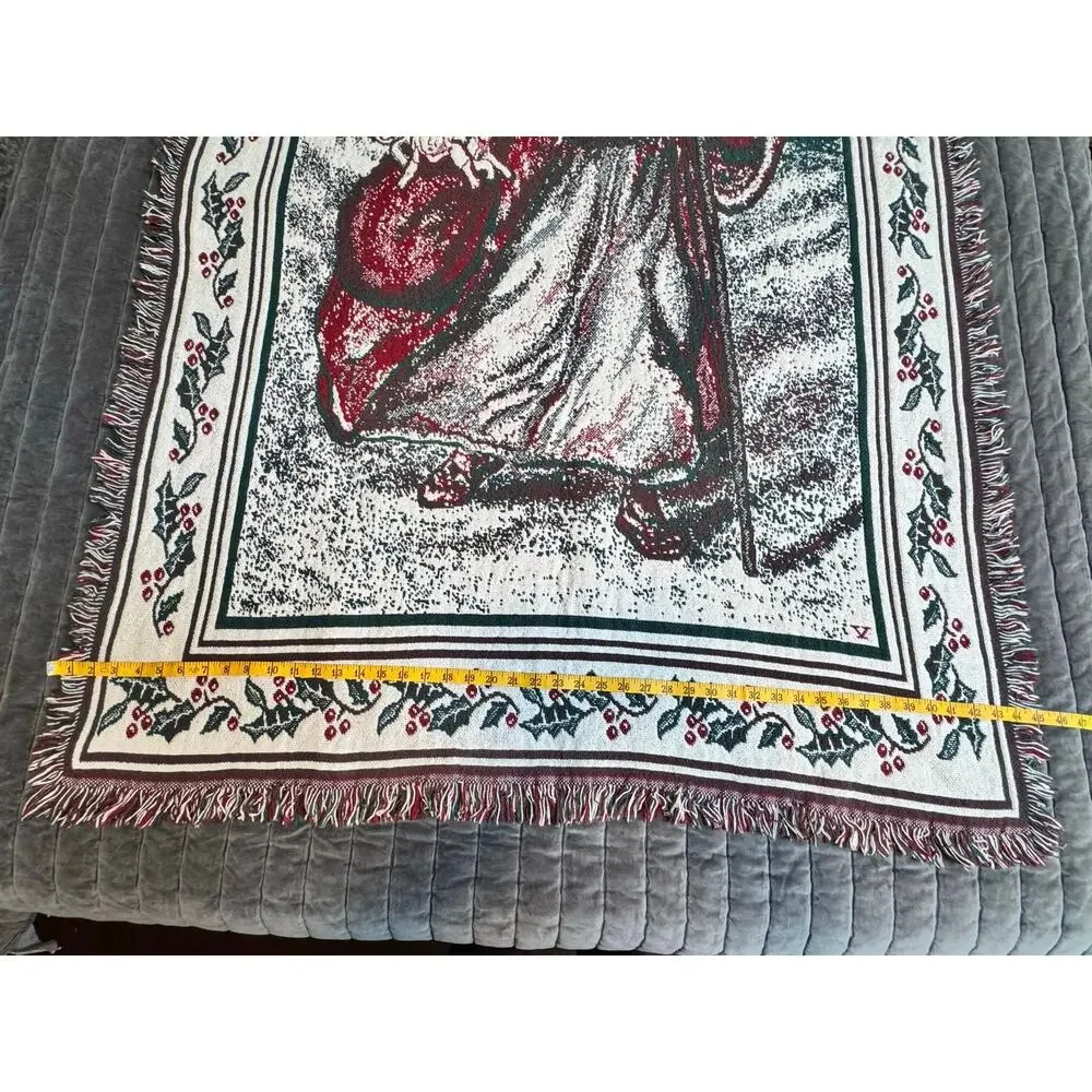 Chatham Christmas Santa Holiday Jacquard Woven Cotten Tapestry Throw Blanket VTG